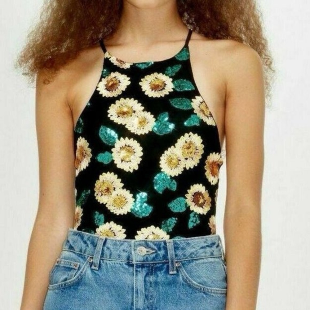 Topshop Sunflower Sequin Bodysuit
